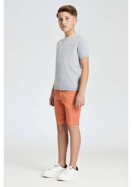 Nakış Logolu Yaka Detaylı Açık Gri Triko Çocuk T-Shirt fiyatları