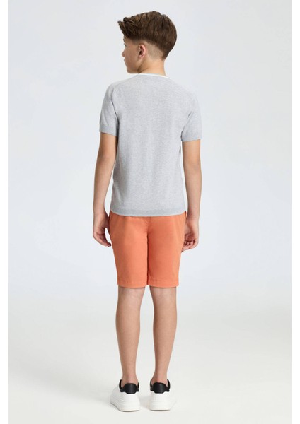 Nakış Logolu Yaka Detaylı Açık Gri Triko Çocuk T-Shirt indirimleri