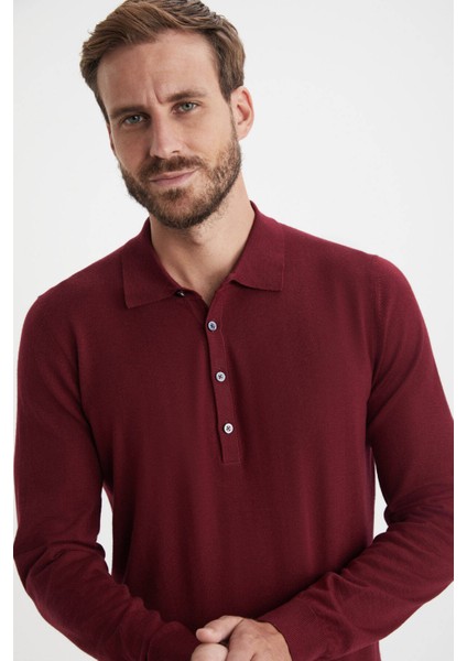 Polo Yaka Merino Yün Bordo Triko modelleri