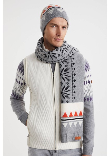 Desenli Kaşmir Karışım Gri Bere