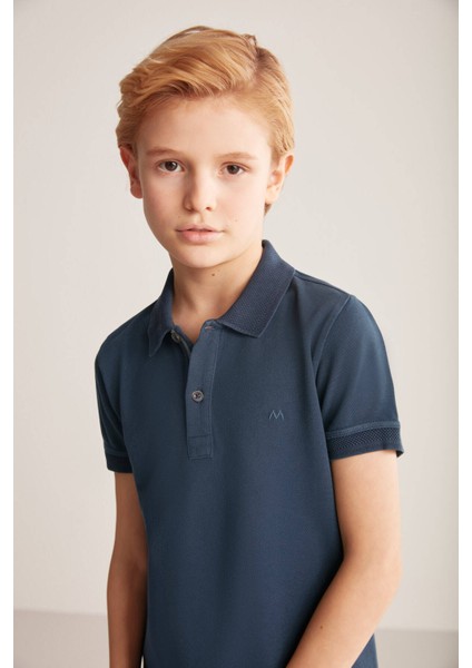 Vintage Görünümlü Lacivert Polo Yaka Çocuk T-Shirt