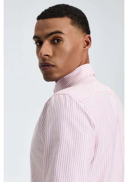 Saf Pamuk Pembe Çizgili Oxford Gömlek fırsatları