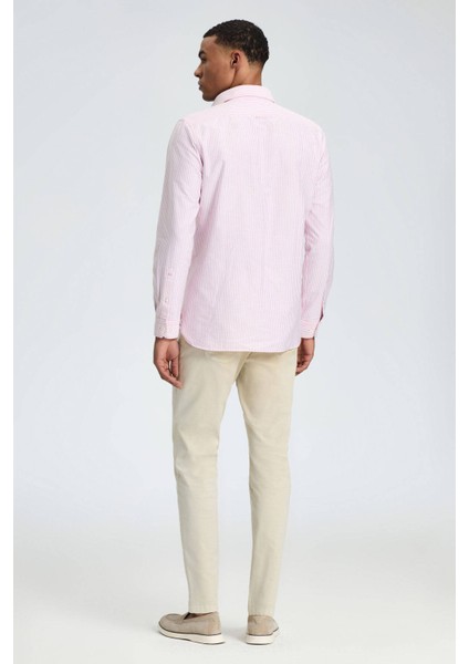 Saf Pamuk Pembe Çizgili Oxford Gömlek indirimleri