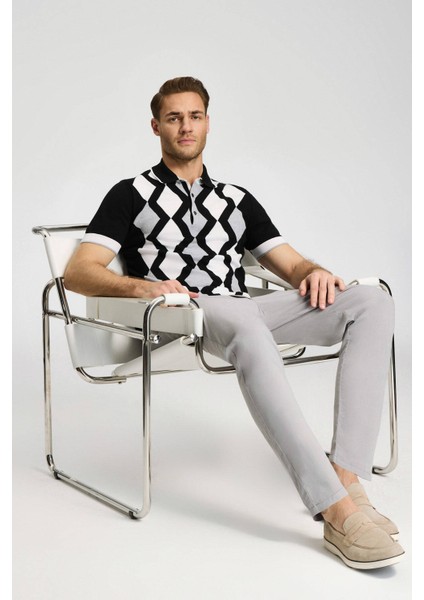 Siyah Baklava Desen Triko Polo