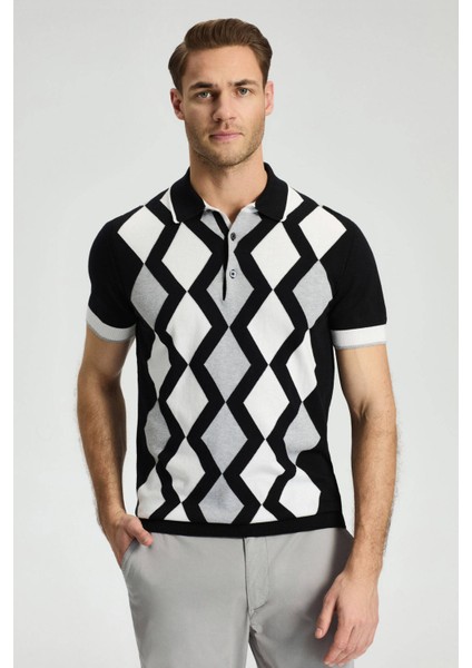 Siyah Baklava Desen Triko Polo fiyatları