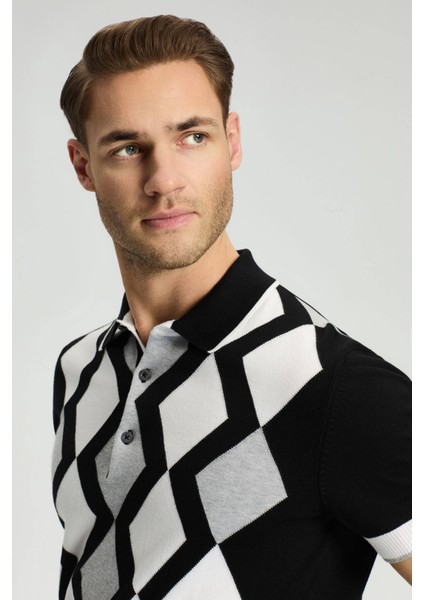 Siyah Baklava Desen Triko Polo modelleri