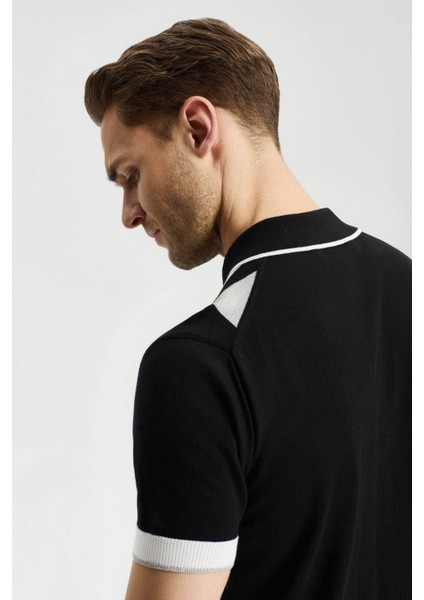 Siyah Baklava Desen Triko Polo fırsatları