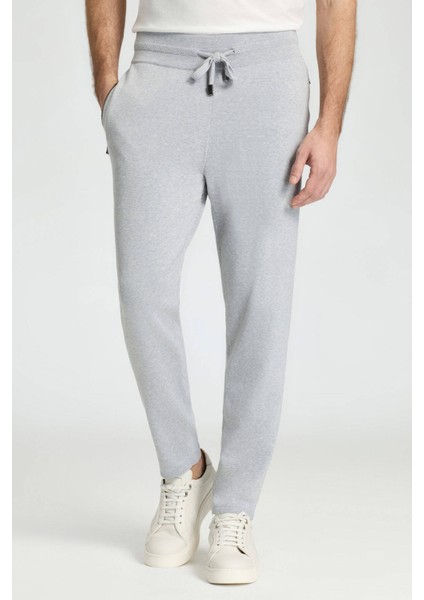 Bağcıklı Açık Gri Slim Fit Triko Pantolon