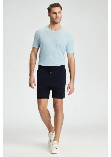 Bağcıklı Nakış Logolu Lacivert Triko Şort fiyatları