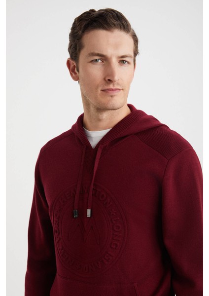 M Logolu Kapüşonlu Bordo Hoody