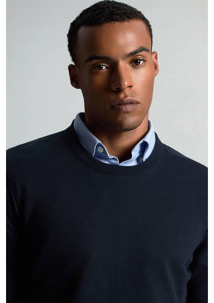 Kaşmir Karışım Bisiklet Yaka Lacivert Triko modelleri