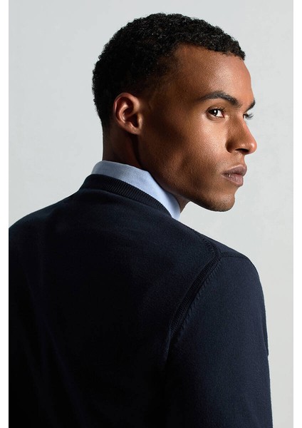 Kaşmir Karışım Bisiklet Yaka Lacivert Triko fırsatları