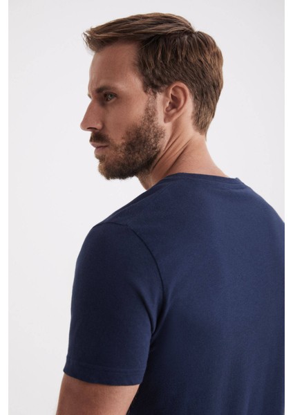 Kaşmir Karışım Bisiklet Yaka Lacivert T-Shirt indirimleri