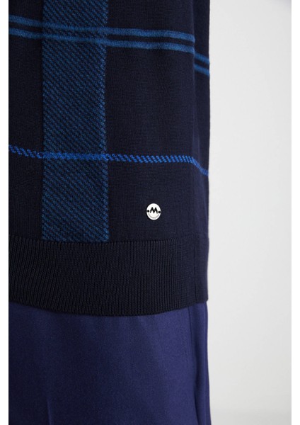 Çizgi Desenli Yarım Balıkçı Yaka Lacivert Merino Yün Triko indirimleri