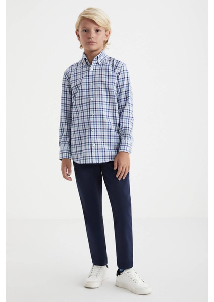 Kaşmir Pamuk Karışımlı Kare Desenli Lacivert Çocuk Gömlek fiyatları