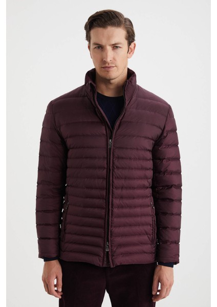 Kaz Tüyü Dolgulu Bordo Ince Mont