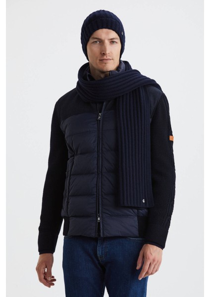 Örgü Desenli Merino Yün Lacivert Atkı modelleri