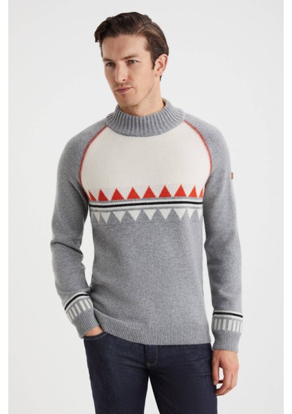 Kaşmir Karışım Yarım Balıkçı Yaka Gri Kazak