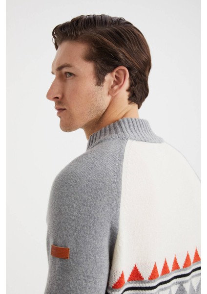 Kaşmir Karışım Yarım Balıkçı Yaka Gri Kazak modelleri