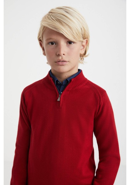 Fermuarlı Merino Yün Kırmızı Activewear Çocuk Triko