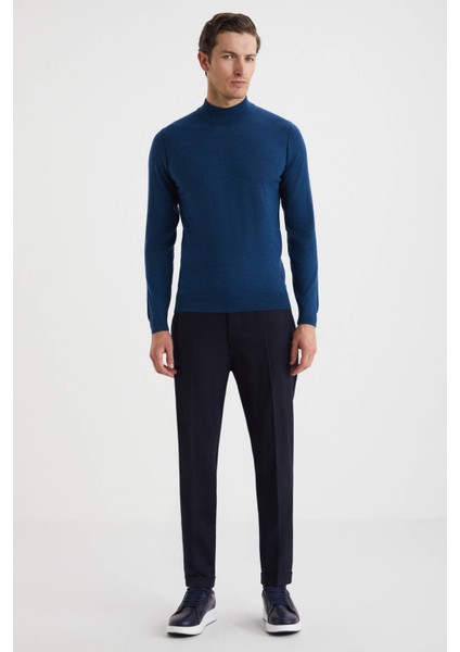 Yarım Balıkçı Yaka Merino Yün Mavi Triko fiyatları