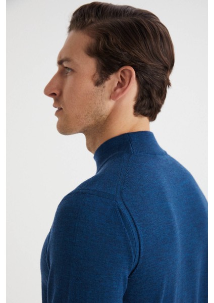 Yarım Balıkçı Yaka Merino Yün Mavi Triko modelleri