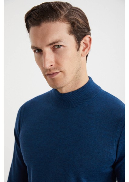 Yarım Balıkçı Yaka Merino Yün Mavi Triko fırsatları