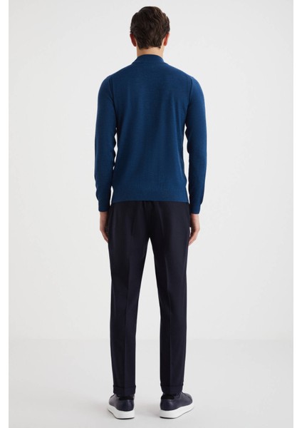 Yarım Balıkçı Yaka Merino Yün Mavi Triko indirimleri