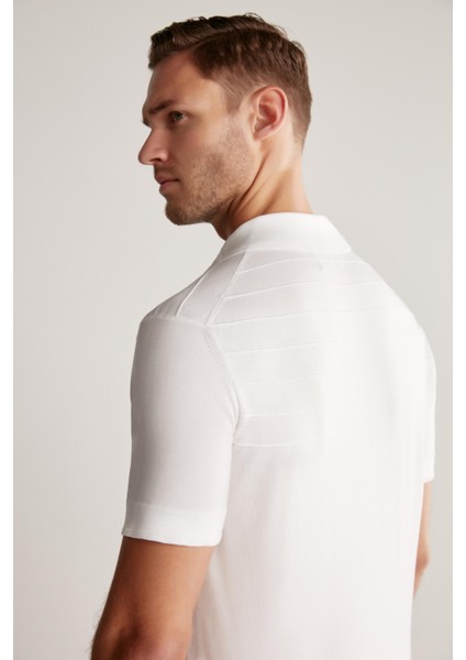 Çizgi Desenli Beyaz Giza Pamuk Triko Polo modelleri