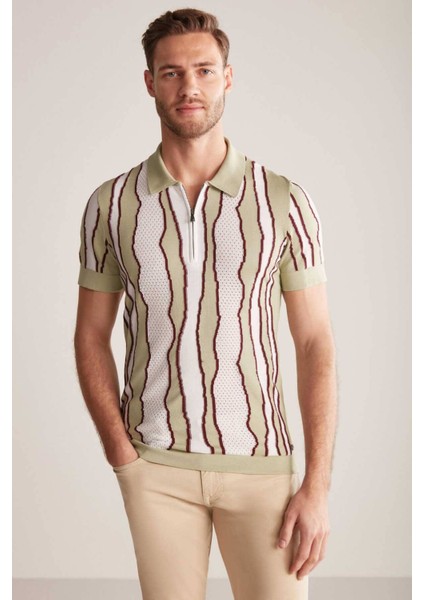 Çizgi Detaylı Yeşil Giza Pamuk Triko Polo fırsatları