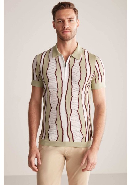 Çizgi Detaylı Yeşil Giza Pamuk Triko Polo indirimleri