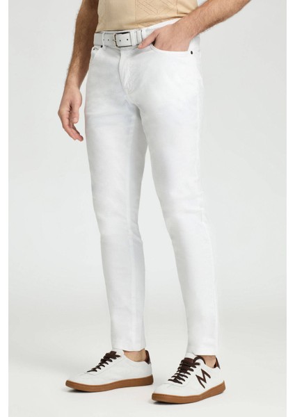 Slim Fit 5 Cep Beyaz Chino Pantolon