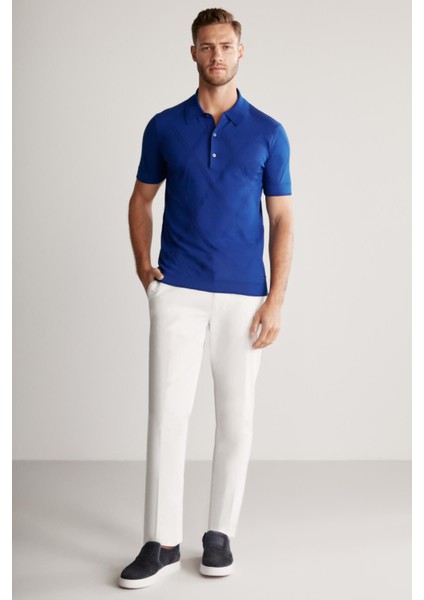 Baklava Desenli Mavi Giza Pamuk Triko Polo fiyatları