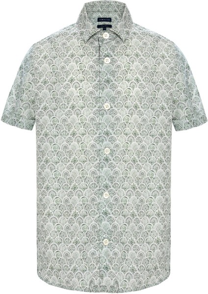 Etnik Desenli Yeşil Kısa Kollu Tencel Çocuk Gömlek