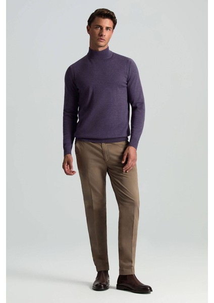 Yarım Balıkçı Yaka Merino Yün Mor Triko fiyatları