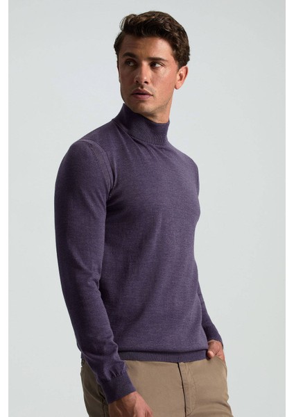 Yarım Balıkçı Yaka Merino Yün Mor Triko modelleri