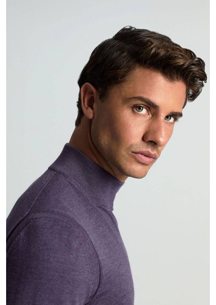 Yarım Balıkçı Yaka Merino Yün Mor Triko fırsatları