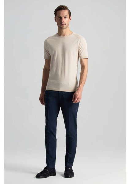 Bisiklet Yaka Krem Rengi Giza Pamuk Triko T-Shirt fiyatları