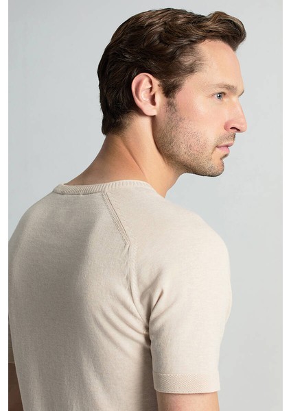 Bisiklet Yaka Krem Rengi Giza Pamuk Triko T-Shirt fırsatları