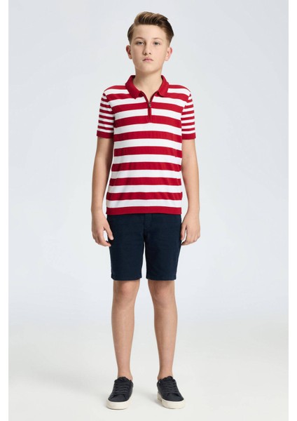 Fermuar Detaylı Kırmızı Beyaz Çizgili Merserize Pamuk Çocuk Triko Polo fiyatları