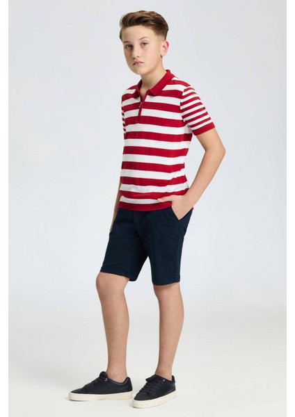 Fermuar Detaylı Kırmızı Beyaz Çizgili Merserize Pamuk Çocuk Triko Polo fırsatları