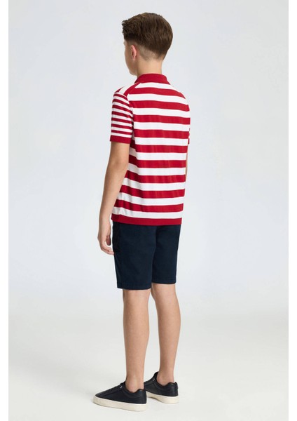 Fermuar Detaylı Kırmızı Beyaz Çizgili Merserize Pamuk Çocuk Triko Polo indirimleri