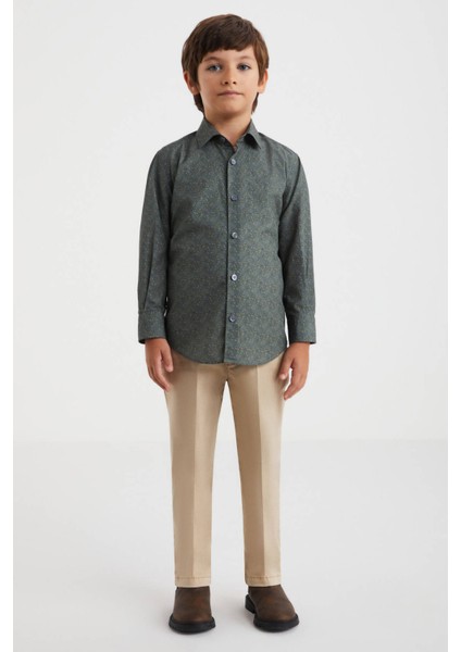 Şal Desenli Saf Pamuk Haki Çocuk Gömlek fiyatları