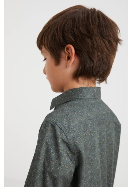 Şal Desenli Saf Pamuk Haki Çocuk Gömlek modelleri