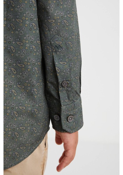 Şal Desenli Saf Pamuk Haki Çocuk Gömlek fırsatları