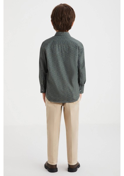 Şal Desenli Saf Pamuk Haki Çocuk Gömlek indirimleri