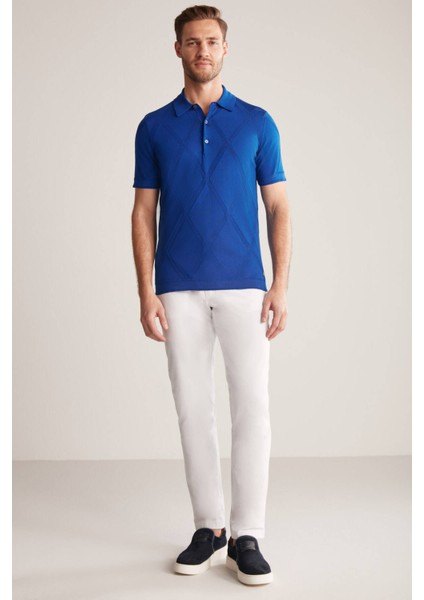 Baklava Desen İndigo Mavi Merserize Pamuk Triko Polo fiyatları