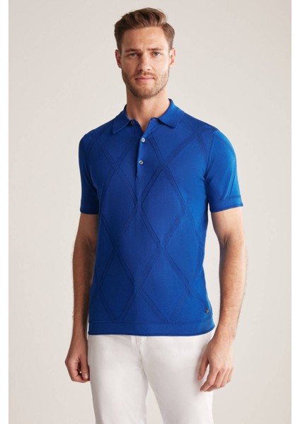 Baklava Desen İndigo Mavi Merserize Pamuk Triko Polo fırsatları