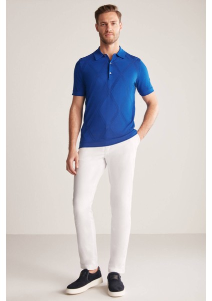 Baklava Desen İndigo Mavi Merserize Pamuk Triko Polo indirimleri