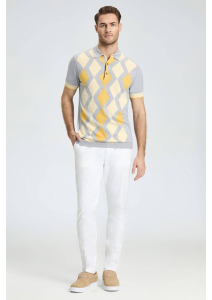 Gri Sarı Baklava Desen Triko Polo fiyatları